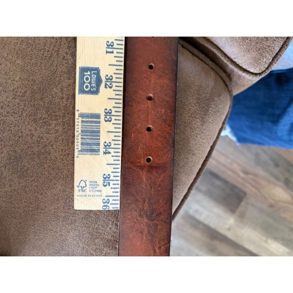 Genuine Leather Double Ring Belt Solid Brass Buckle Cognac Brown Made in USA M - Picture 7 of 8